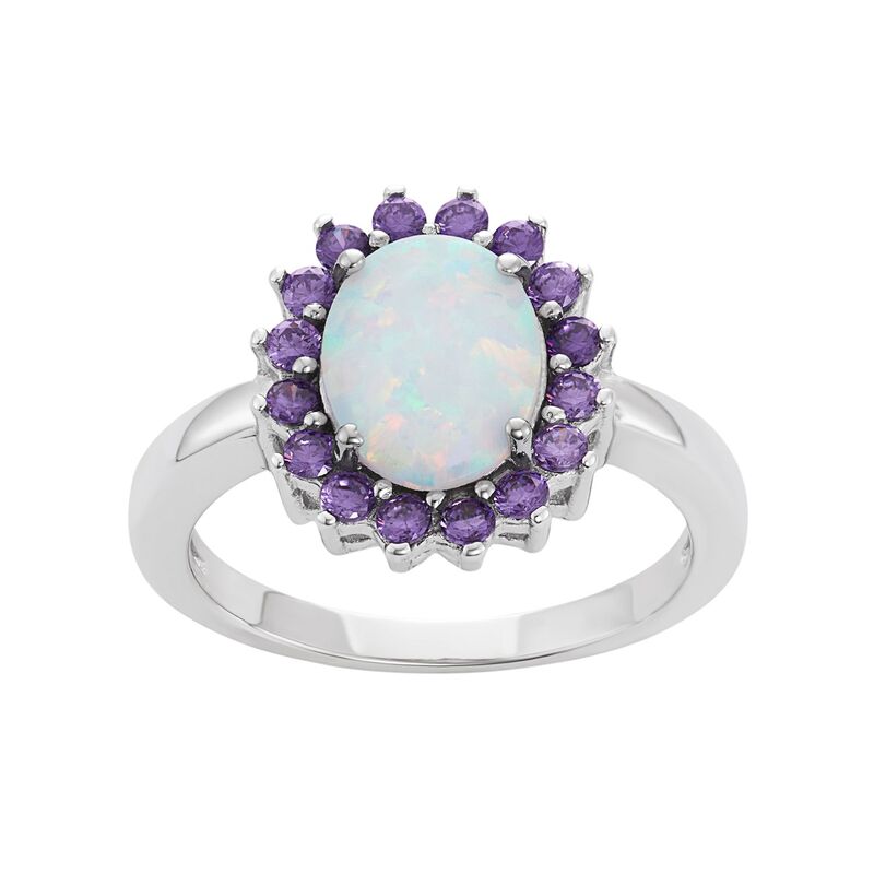 アンブランデッド レディース アクセサリー リング Unbranded Sterling Silver Lab-Created Opal & Cubic Zirconia Oval Halo Ring Purple パープル