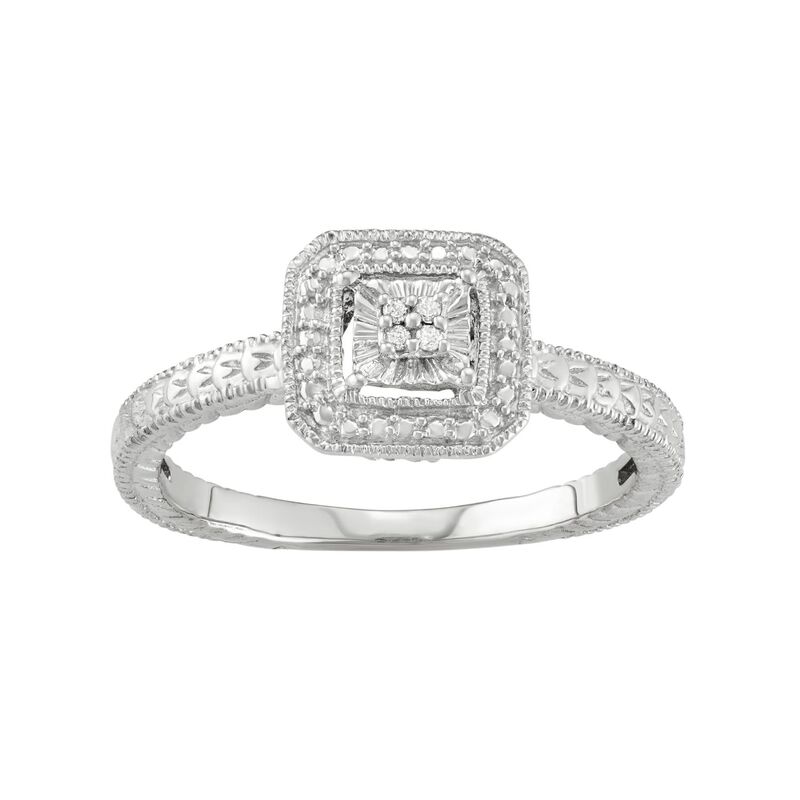 アンブランデッド レディース アクセサリー リング Unbranded Sterling Silver Diamond Accent Square Halo Ring Sterling シルバー