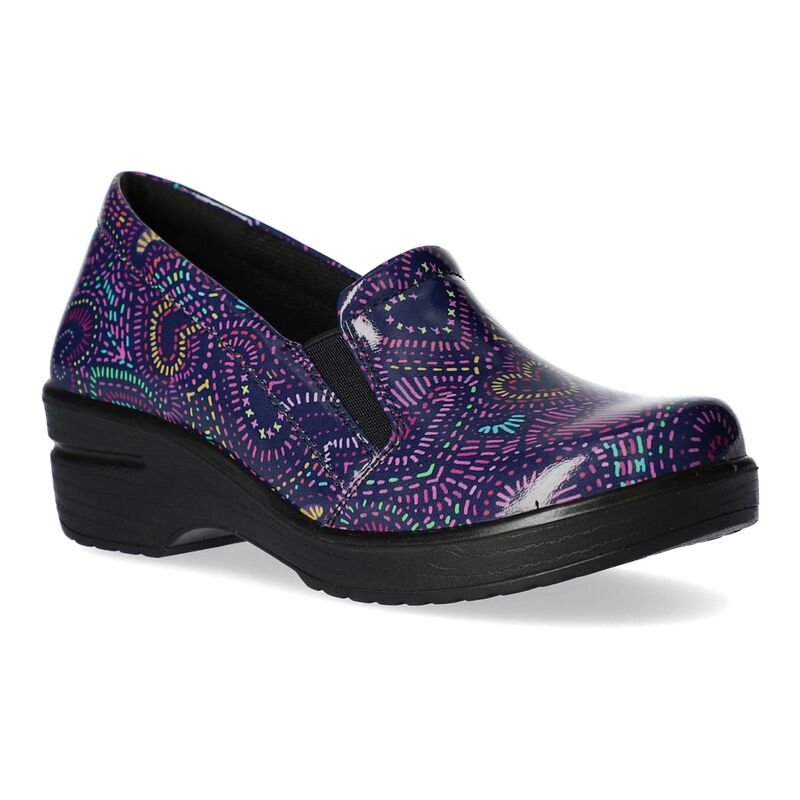 イージーストリート レディース シューズ サンダル Easy Works by Easy Street Leeza Women's Work Clogs Purple Multi Hearts パープル