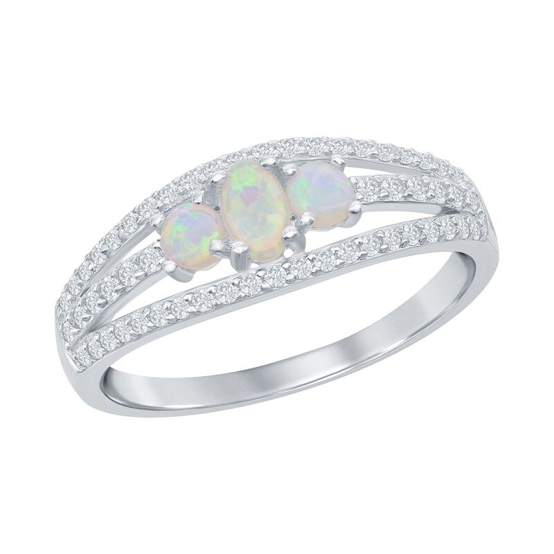 アンブランデッド レディース アクセサリー リング Unbranded Sterling Silver Three-Stone White Opal Cubic Zirconia Band Ring Sterling ホワイト 25,060円