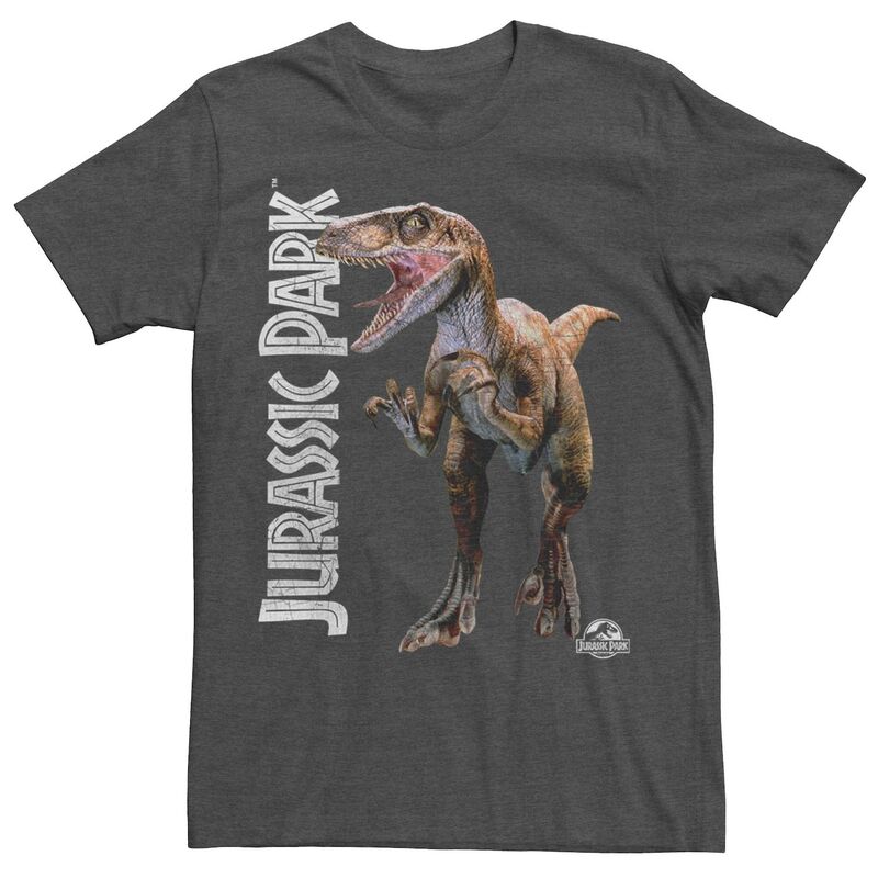 アニメキャラクター レディース トップス Tシャツ Licensed Character Men's Jurassic Park Velociraptor Full Body Tee Charcoal Heather チャコール