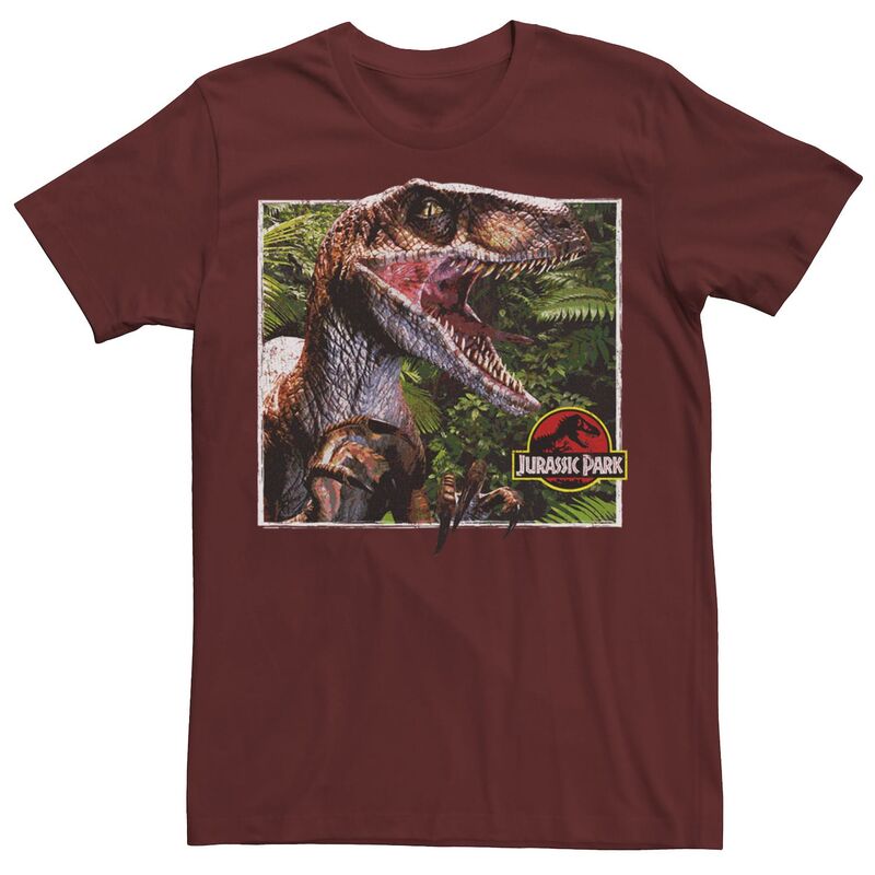 アニメキャラクター レディース トップス Tシャツ グラフィック Licensed Character Men's Jurassic Park Raptor Coming Out Oforest Graphic Tee Cardinal フォレスト