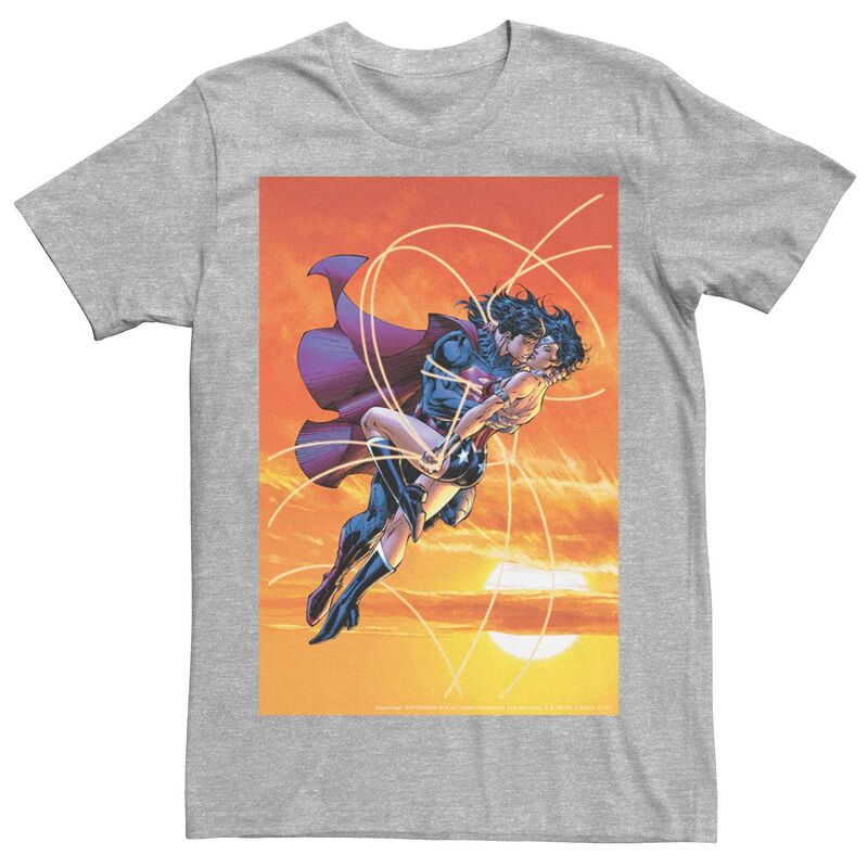 アニメキャラクター レディース トップス Tシャツ Licensed Character Men's DComicsuperman Wonder Woman Kiss Poster Tee Athletic Heather ヘザー