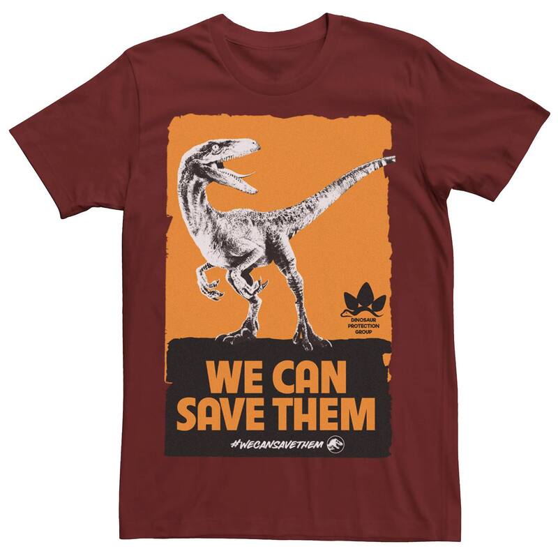 アニメキャラクター レディース トップス Tシャツ Licensed Character Men's Jurassic World We Can Save Them Poster Tee Cardinal