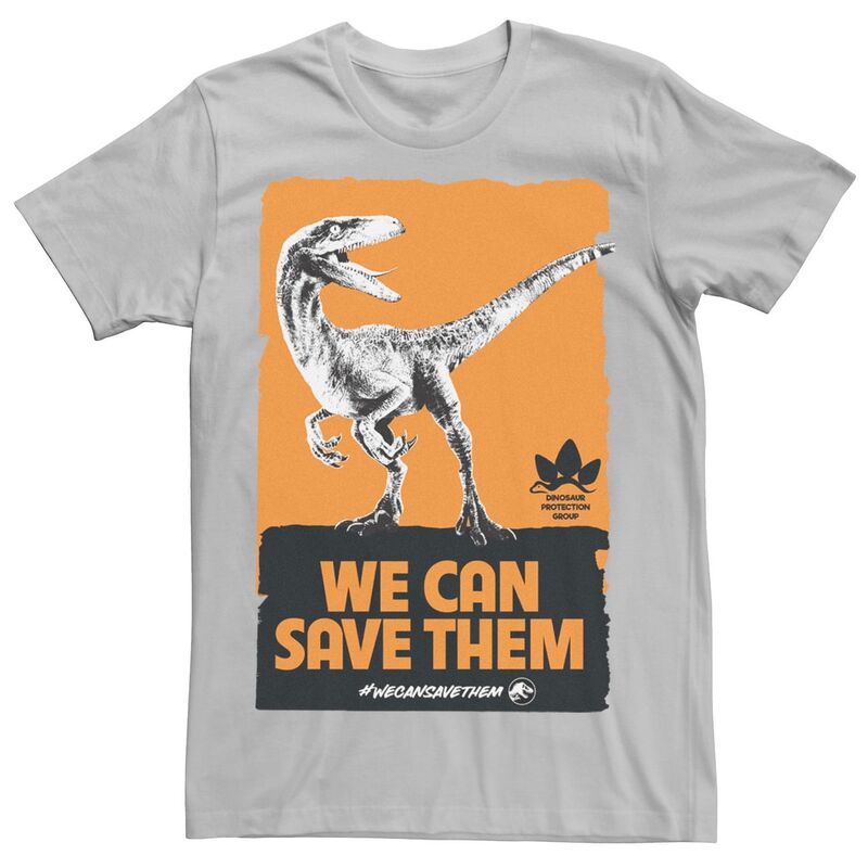アニメキャラクター レディース トップス Tシャツ Licensed Character Men's Jurassic World We Can Save Them Poster Tee Silver シルバー