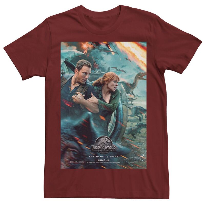 アニメキャラクター レディース トップス Tシャツ Licensed Character Men's Jurassic World Twowen Claire Movie Poster Tee Cardinal