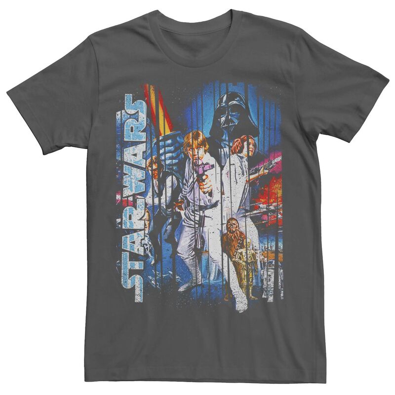 スター ウォーズ レディース トップス Tシャツ Men'star Wars Classic Group Shot Striped Poster Tee Charcoal チャコール
