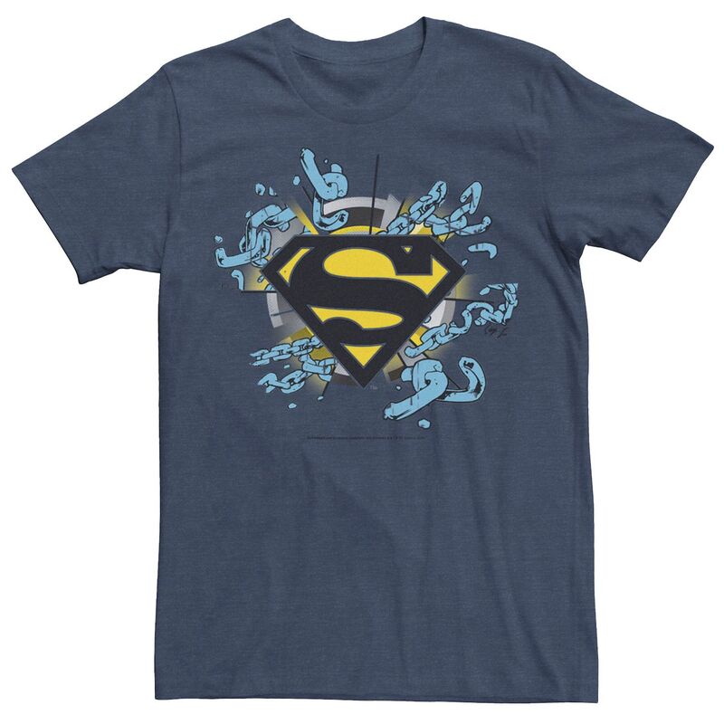アニメキャラクター レディース トップス Tシャツ ロゴ Licensed Character Men's DComicsuperman Chain Link Logo Tee Navy Heather ヘザー
