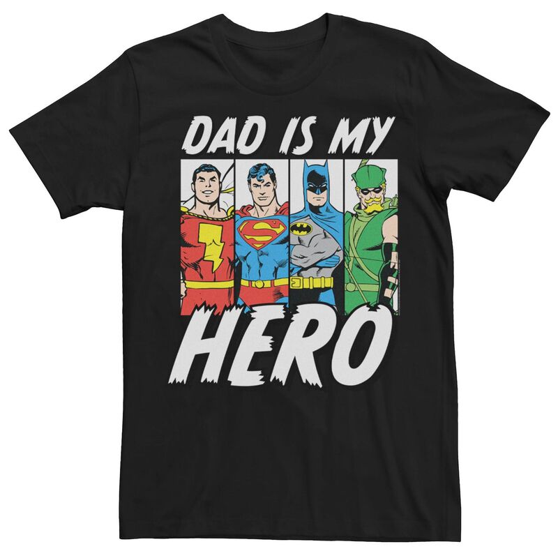 アニメキャラクター レディース トップス Tシャツ Licensed Character Men's DComics Justice League Hero Dad Lineup Tee Black ブラック