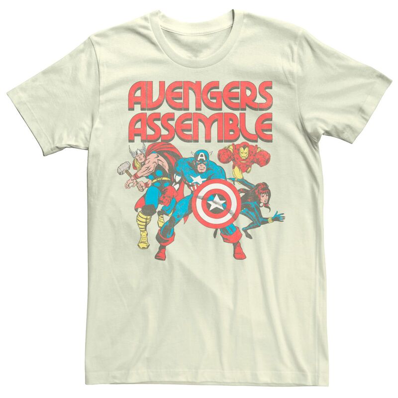 アニメキャラクター レディース トップス Tシャツ Licensed Character Men's Marvel Avengers Assemble Comic Tee Natural