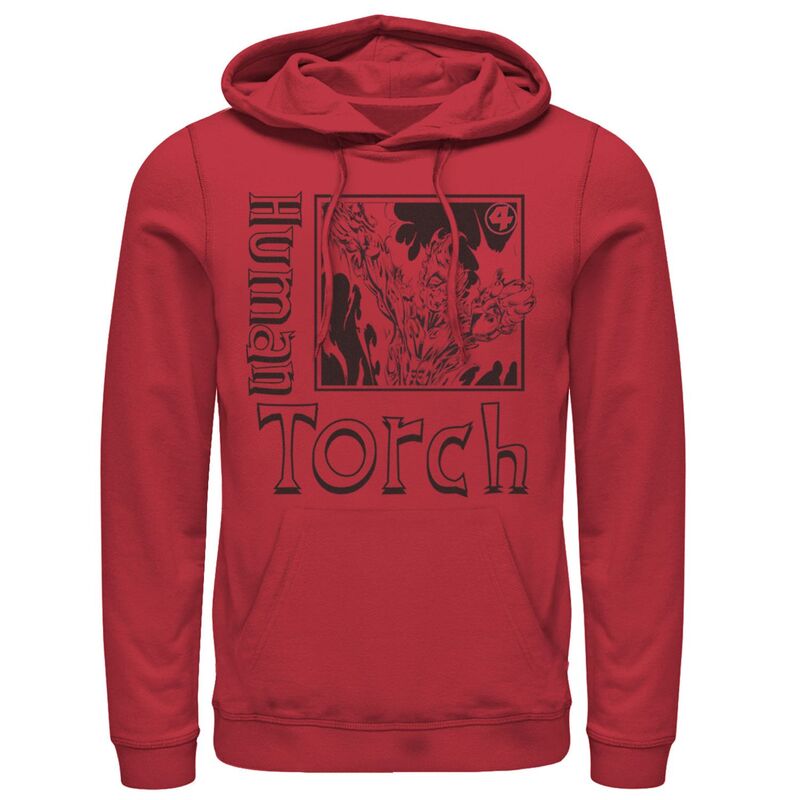 アニメキャラクター レディース トップス Tシャツ パーカー Licensed Character Men's Marvel Fantastic Four Human Torch Cartoon Framed Portrait Hoodie Red レッド 14,230円