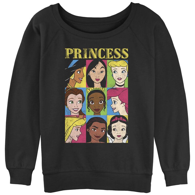 ディズニー レディース トップス Tシャツ グラフィック Disney's Princesses Juniors' Grid Slouchy Graphic Tee Black ブラック