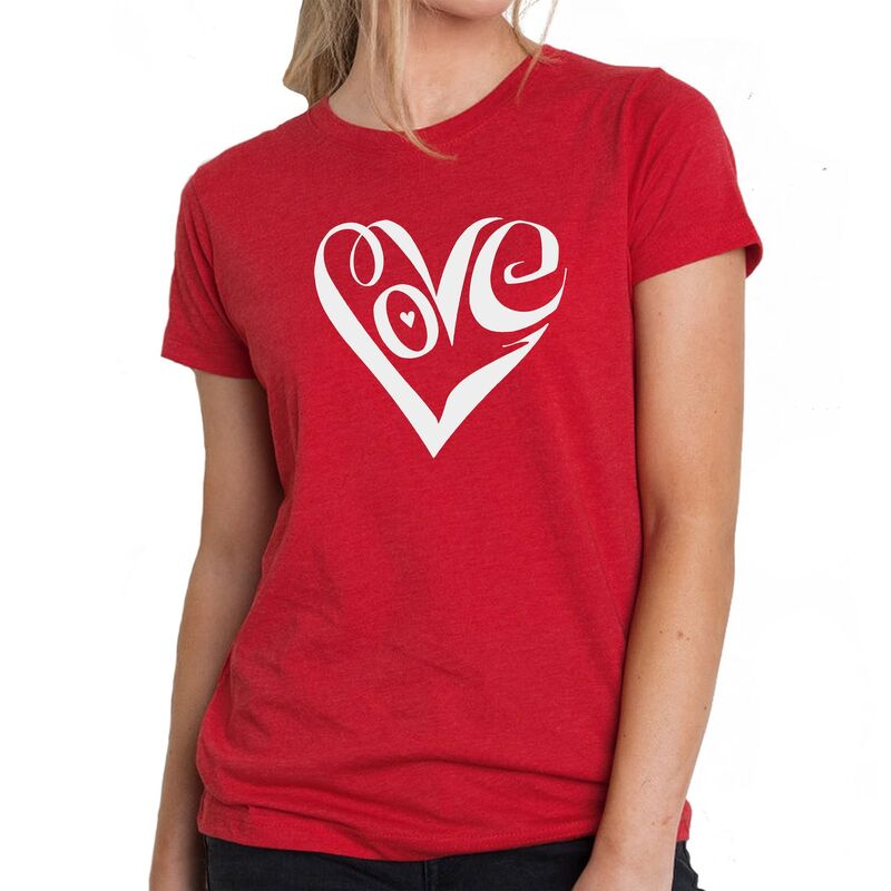 エルエーポップアート レディース トップス Tシャツ LA Pop Art Script Love Heart - Women's Premium Blend Word Art-shirt Red レッド