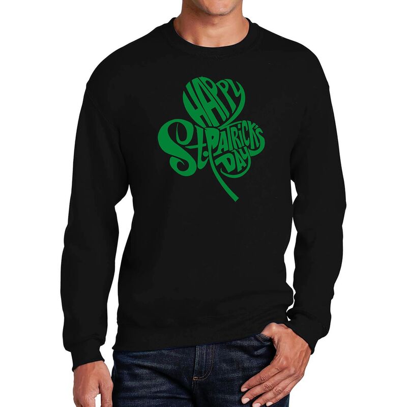 エルエーポップアート レディース トップス プルオーバー 労働者の一団のど首 汗水 天使の都市 Pop Art St. Patricks Day Shamrock - Mens Word Art Crewneck Sweatshirt Black 黒いこと