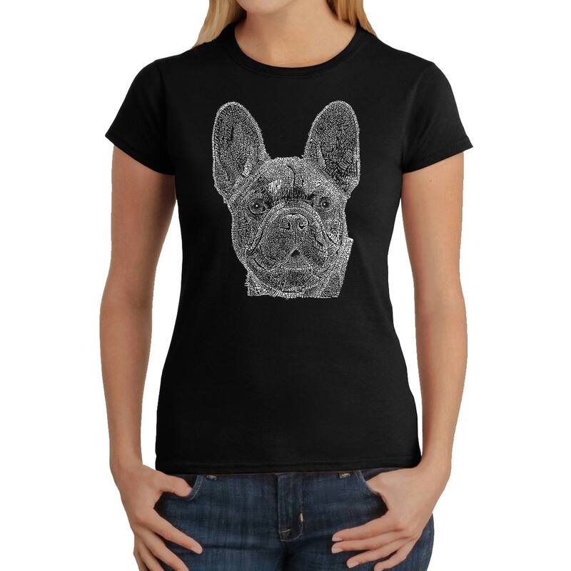 エルエーポップアート レディース トップス Tシャツ LA Pop Art French Bulldog - Women's Word Art-Shirt Black ブラック｜ReVida 店