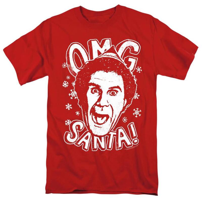 アニメキャラクター レディース トップス Tシャツ Licensed Character Elf Omg Santa Short Sleeve Adult-shirt Red レッド