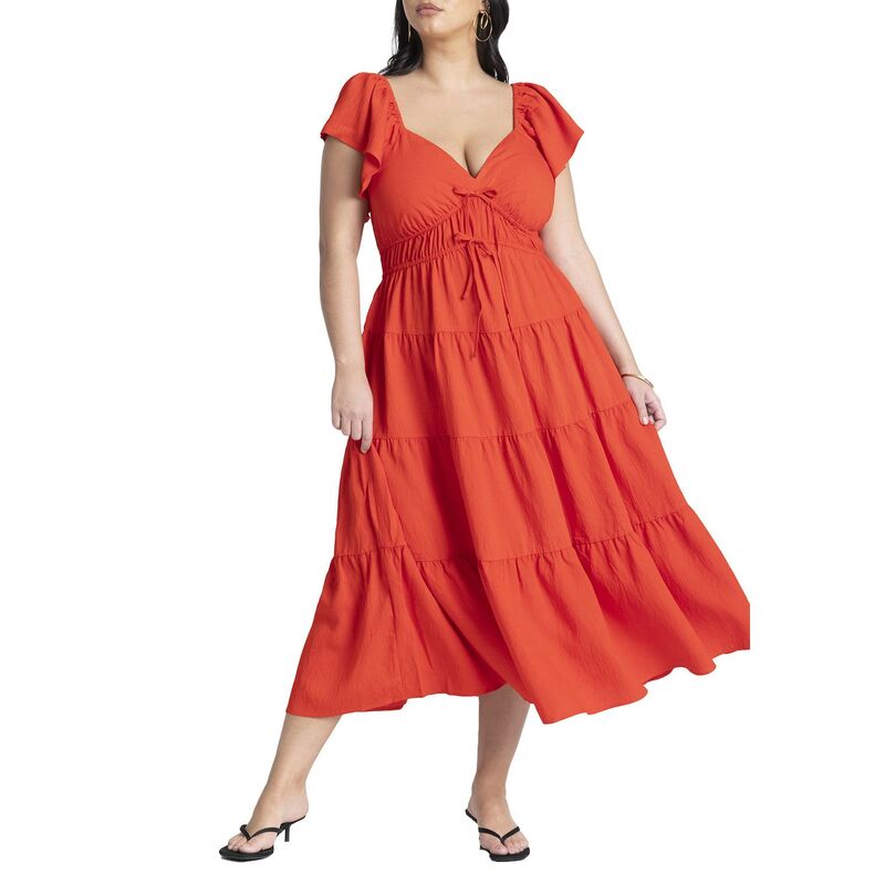 エロクイ レディース トップス ワンピース ティアード プラスサイズ フリル マキシ Eloquii Women's Plusize Ruffled Tiered Maxi Dress High Risk Red レッド