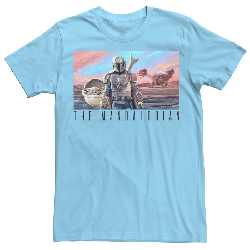 スター ウォーズ レディース トップス Tシャツ Star Wars Men's The Mandalorian Colorful Poster Tee Light Blue ブルー