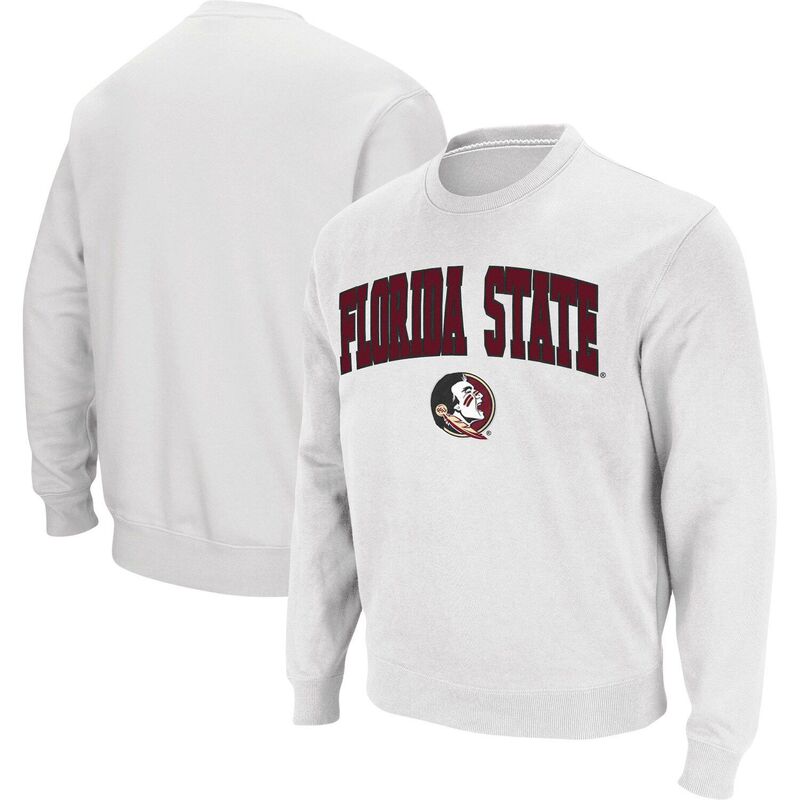コロシアム レディース トップス Tシャツ スウェット ロゴ Men's Colosseum White Florida State Seminoles Arch & Logo Tackle Twill Pullover Sweatshirt Fsu White ホワイト