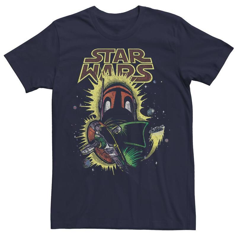 アニメキャラクター レディース トップス Tシャツ Licensed Character Men'star Wars Boba Fett Space Ship Evasion Bold Tee Navy ネイビー