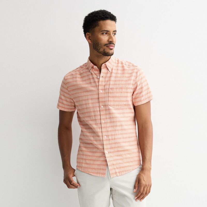 ソノマ レディース トップス Tシャツ ボタンダウン Men'sonoma Goods For Life Short Sleeve Perfect Length Button Down Shirt Orange Stripe Dobby オレンジ｜ReVida 店