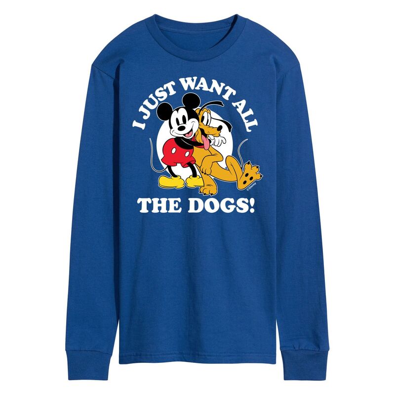 ディズニー レディース トップス Tシャツ Men's Disney's Mickey & Pluto Want All The Dogs Tee Blue ブルー