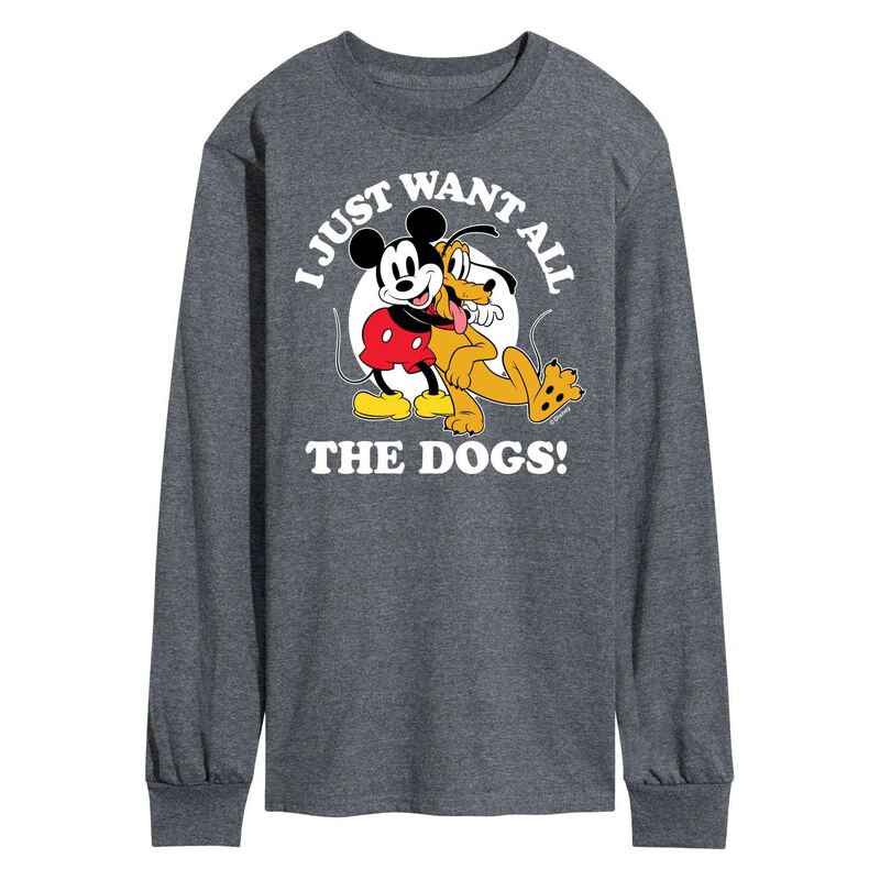 ディズニー レディース トップス Tシャツ Men's Disney's Mickey & Pluto Want All The Dogs Tee Dark Gray グレー