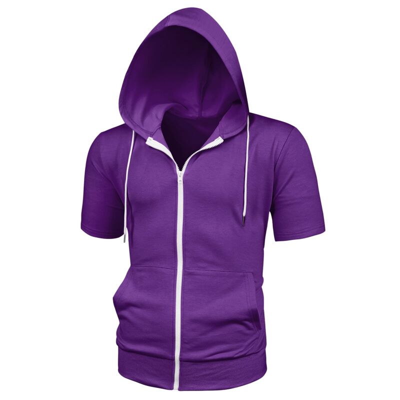 Lars Amadeus レディース トップス Tシャツ パーカー Lars Amadeus Men'short Sleeve Hoodie Solid Color Zip Up Hoodies Purple パープル