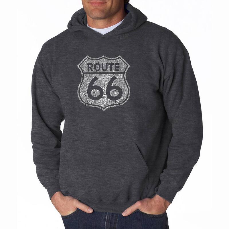 エルエーポップアート レディース トップス Tシャツ スウェット LA Pop Art Cities Along The Legendary Route 66 - Mens Word Art Hooded Sweatshirt Grey グレー