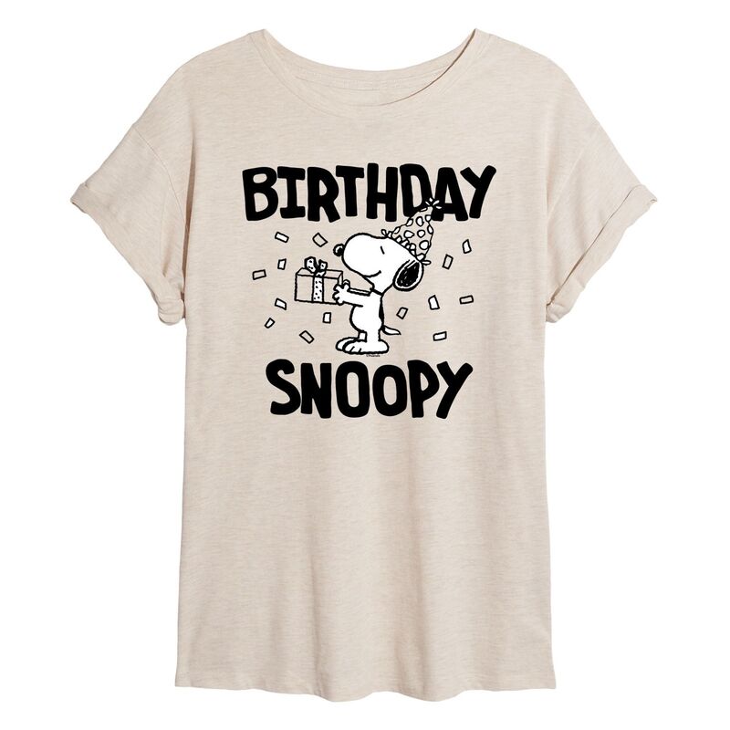 アニメキャラクター レディース トップス Tシャツ Licensed Character Juniors' Peanuts Birthday Snoopy Oversized Tee Beige ベージュ