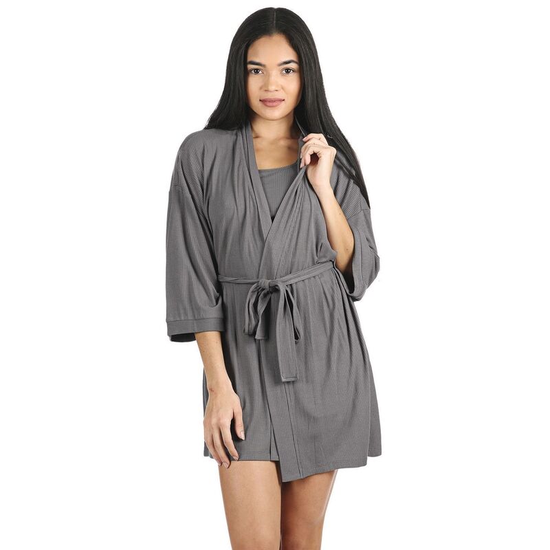 メモイ レディース アンダーウェア ナイトウェア リブ MeMoi Women's Luxe Ribbed Open-Front Short Robe Dark Gray グレー