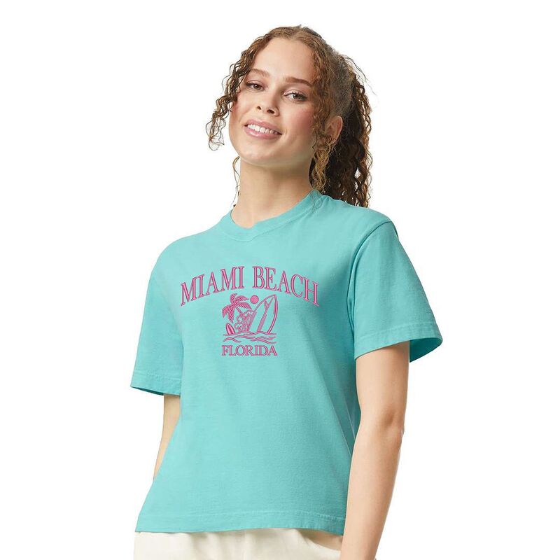 Simply Sage Market レディース トップス Tシャツ リラックスフィット 刺繍 クロップド Simply Sage Market Embroidered Miami Beach Florida Relaxed Fit Cropped Tee Chalky Mint ミント