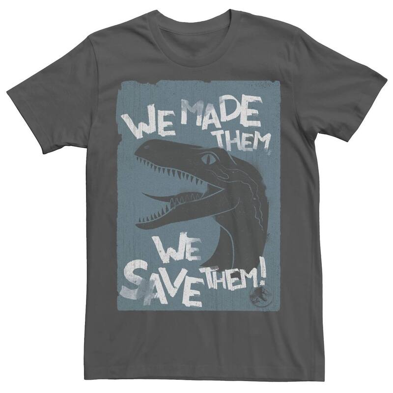 アニメキャラクター レディース トップス Tシャツ Licensed Character Men's Jurassic World Two We Made Them We Save Them Tee Charcoal チャコール