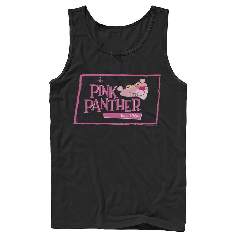 アニメキャラクター レディース トップス Tシャツ ロゴ Licensed Character Men's Pink Panther Boxed Portrait Logo Tank Top Black ブラック