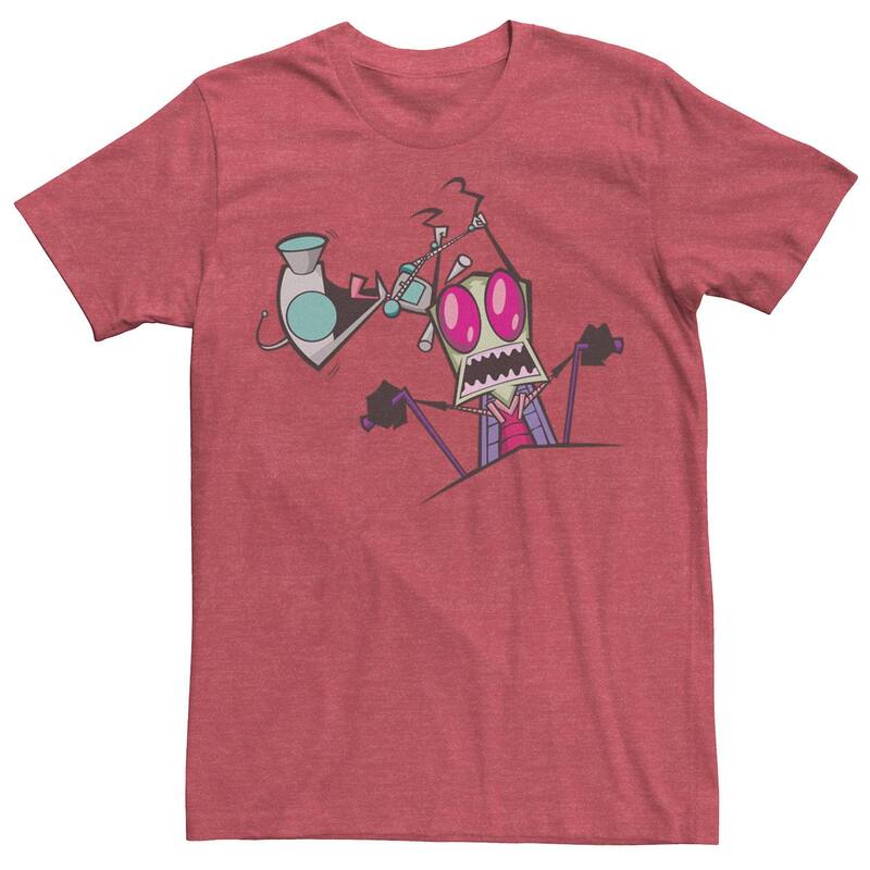 ニコロデオン レディース トップス Tシャツ グラフィック Men's Nickelodeon Invader Zim Gir Pulling Zim's Antennas Portrait Graphic Tee Red Heather ヘザー