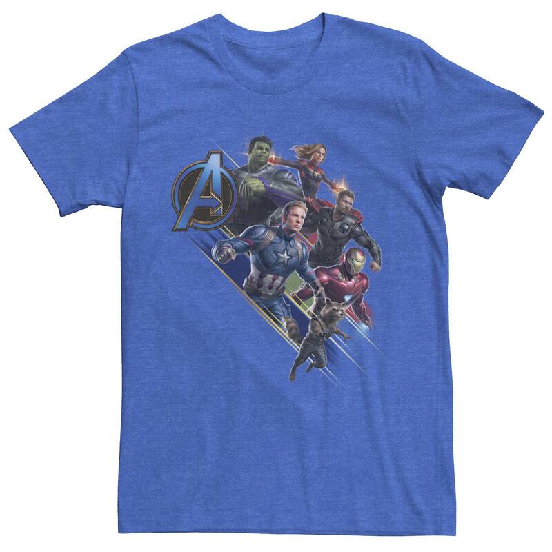 マーベル レディース トップス Tシャツ ロゴ Men's Marvel Avengers Endgame Action Pose Logo Tee Royal Heather ヘザー
