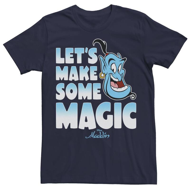 ディズニー レディース トップス Tシャツ Disney's Aladdin Genie Let's Make Some Magic Gradientext Men's Tee Navy ネイビー