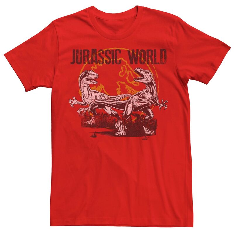 アニメキャラクター レディース トップス Tシャツ Licensed Character Men's Jurassic Worldistressed Raptor Battle Tee Red レッド
