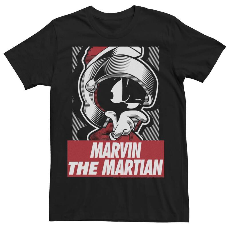アニメキャラクター レディース トップス Tシャツ グラフィック Licensed Character Men's Looney Tunes Marvin The Martian Graphic Poster Tee Black ブラック｜ReVida 店