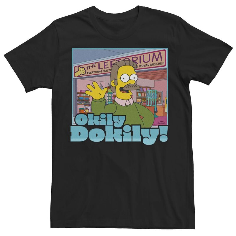 アニメキャラクター レディース トップス Tシャツ Licensed Character Men's The Simpsons Ned Flanders Okily Dokily! Tee Black ブラック｜ReVida 店