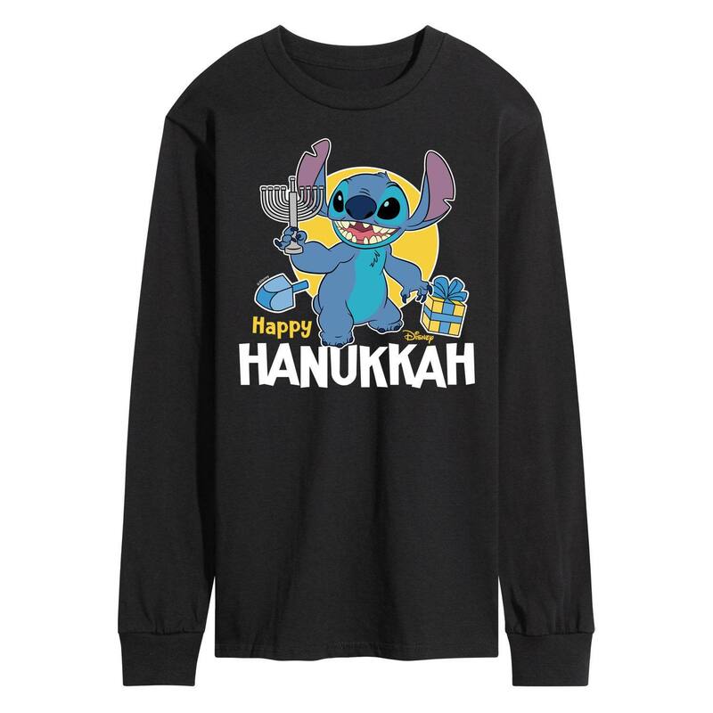 ディズニー レディース トップス Tシャツ グラフィック Disney's Lilo & Stitch Men's Happy Hanukkah Stitch Long Sleeve Graphic Tee Black ブラック