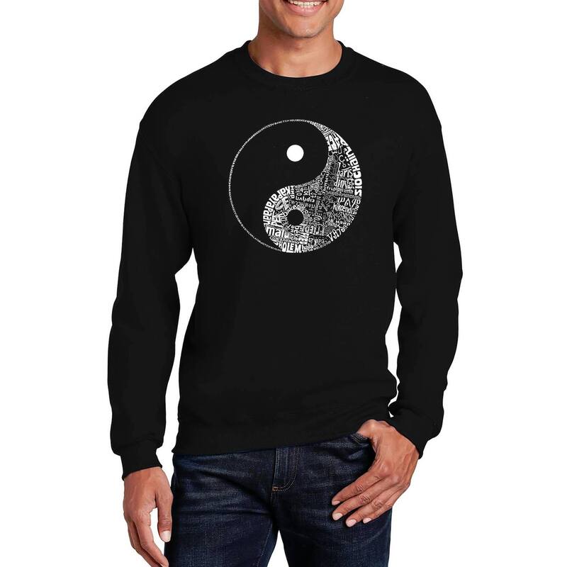 エルエーポップアート レディース トップス プルオーバー 労働者の一団のど首 汗水 天使の都市 Pop Art Yin Yang - Mens Word Art Crewneck Sweatshirt Black 黒いこと