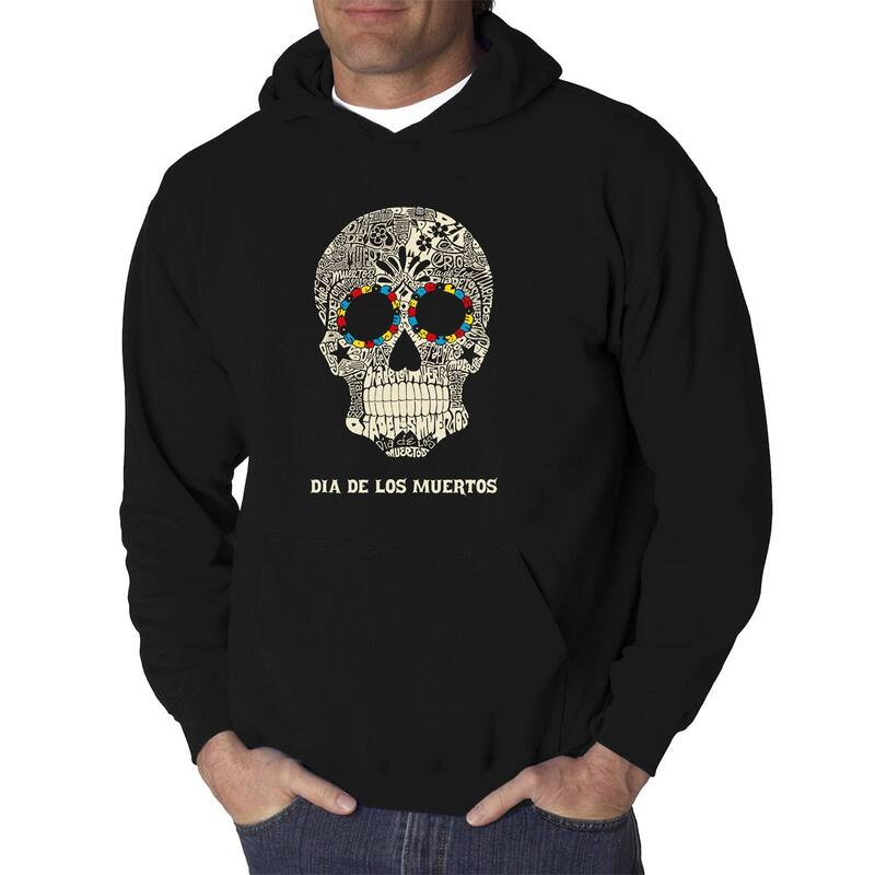 エルエーポップアート レディース トップス Tシャツ スウェット LA Pop Art Dia De Los Muertos - Men's Word Art Hooded Sweatshirt Black ブラック