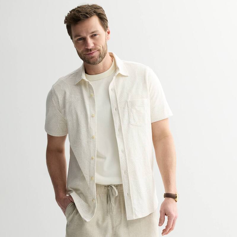ソノマ レディース トップス Tシャツ ボタンダウン ニット Men'sonoma Goods For Life Knit Short Sleeve Button Down Shirt Leaf Tan タン