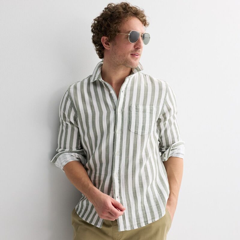 ソノマ レディース トップス Tシャツ Men'sonoma Goods For Life Long Sleeve Double Weave Perfect Length Shirt Green Stripe グリーン