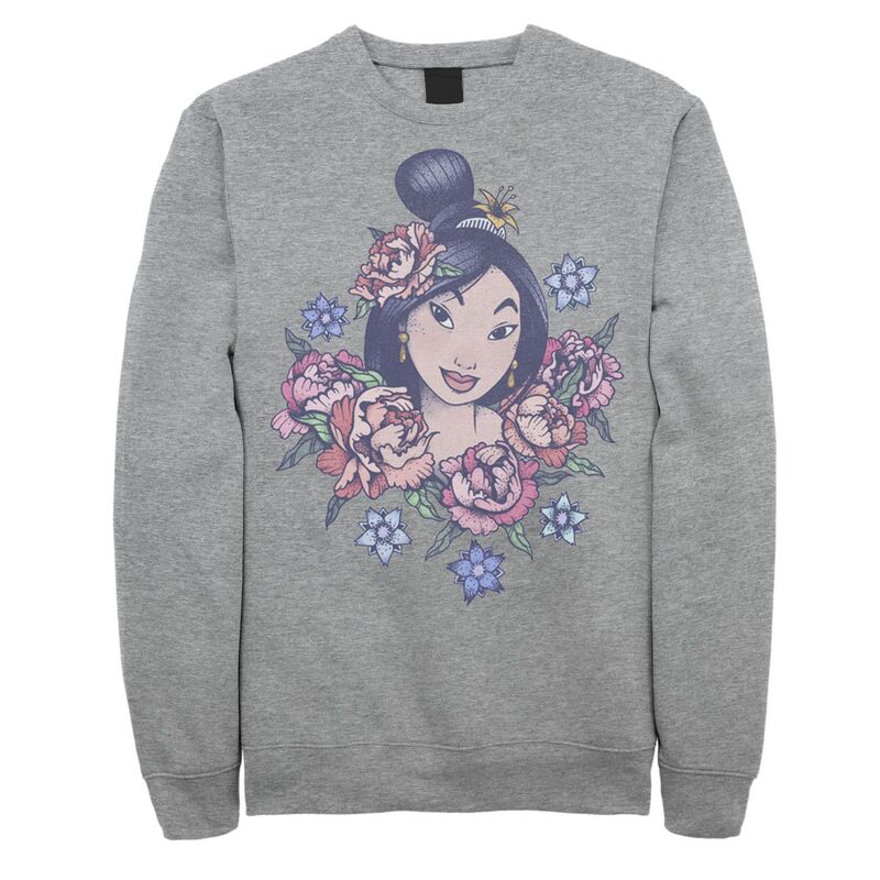 ディズニー レディース トップス Tシャツ ヴィンテージ フラワー柄 スウェット フラワー Disney's Mulan Floral Portrait Vintage Men'sweatshirt Athletic Heather ヘザー