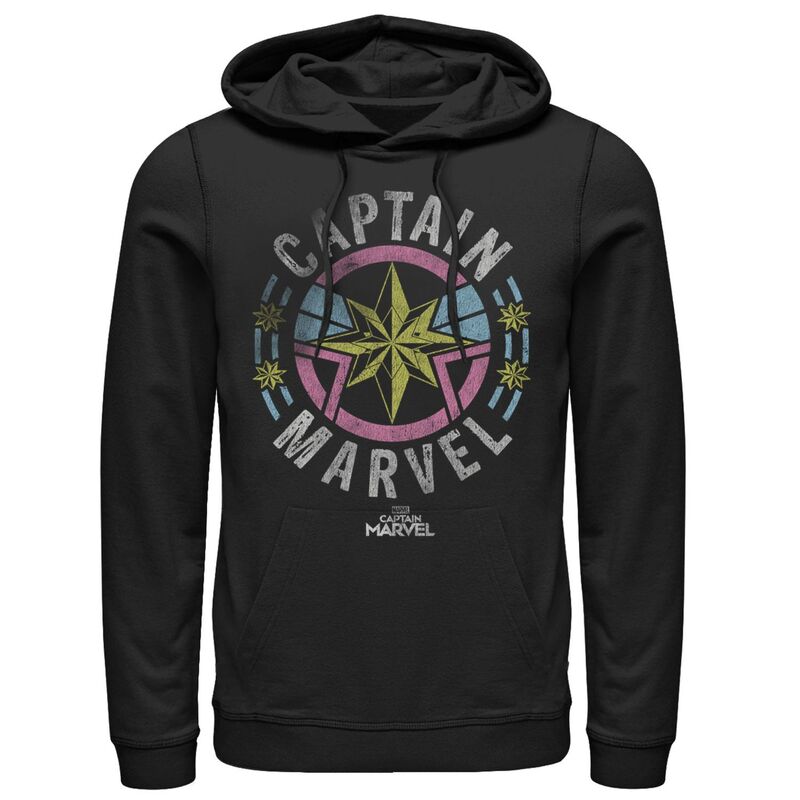 アニメキャラクター レディース トップス Tシャツ キャップ パーカー Licensed Character Men's Captain Marvel Retro Badge Hoodie Black ブラック