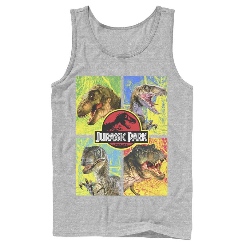 アニメキャラクター レディース トップス Tシャツ Licensed Character Men's Jurassic Park Four Different Dinosaur Faces Tank Top Athletic Heather ヘザー
