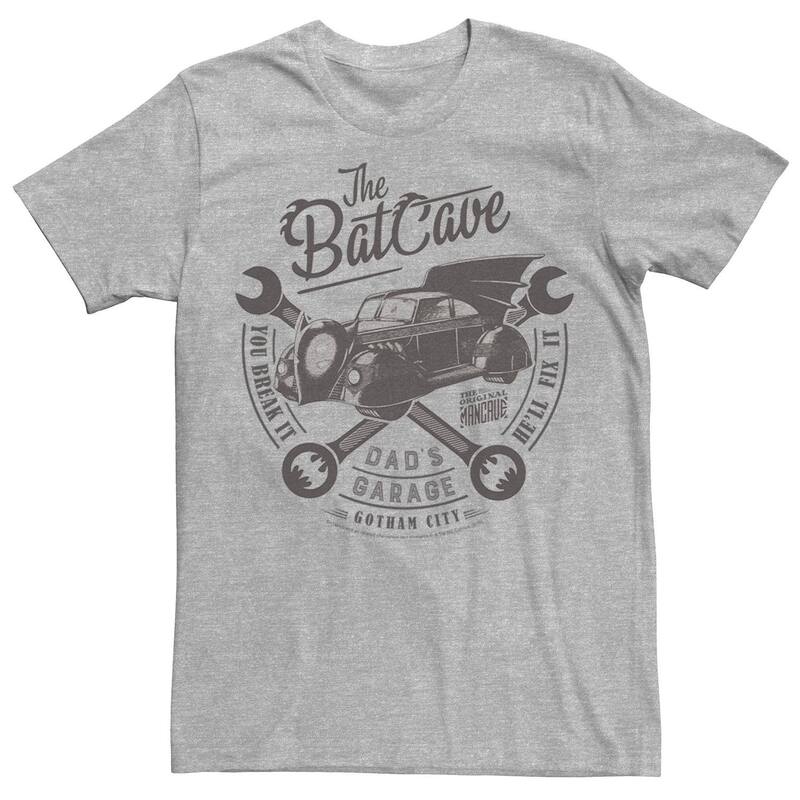 アニメキャラクター レディース トップス Tシャツ Licensed Character Mens DComics The Bat Cave Circle Text Poster Tee Athletic Heather ヘザー