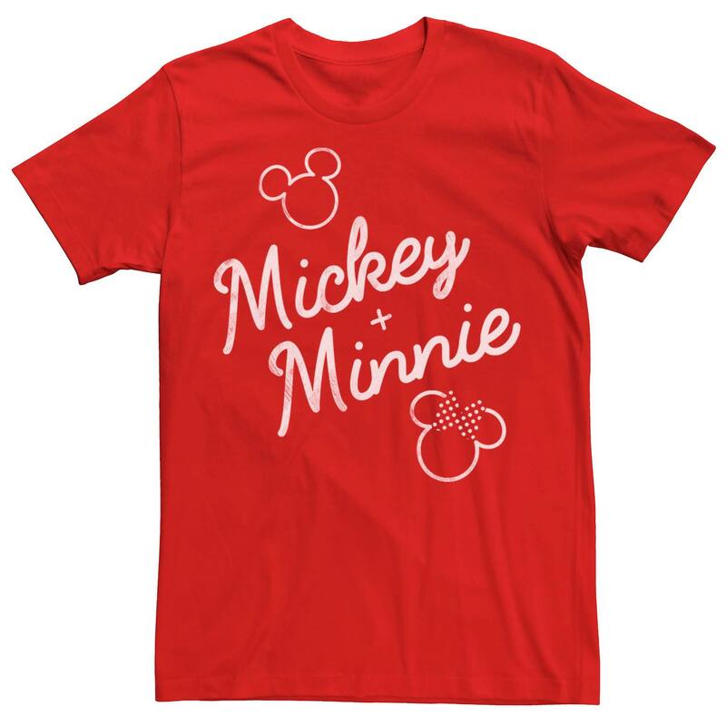 ディズニー レディース トップス Tシャツ プラスサイズ Disney's Mickey Plus Minnie Mouse Men's Outline Tee Red レッド